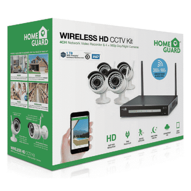 Homeguard Wireless HD Security System 4 Channel Network Video Recoder &amp;4 x 960P HD CCTV Cameras